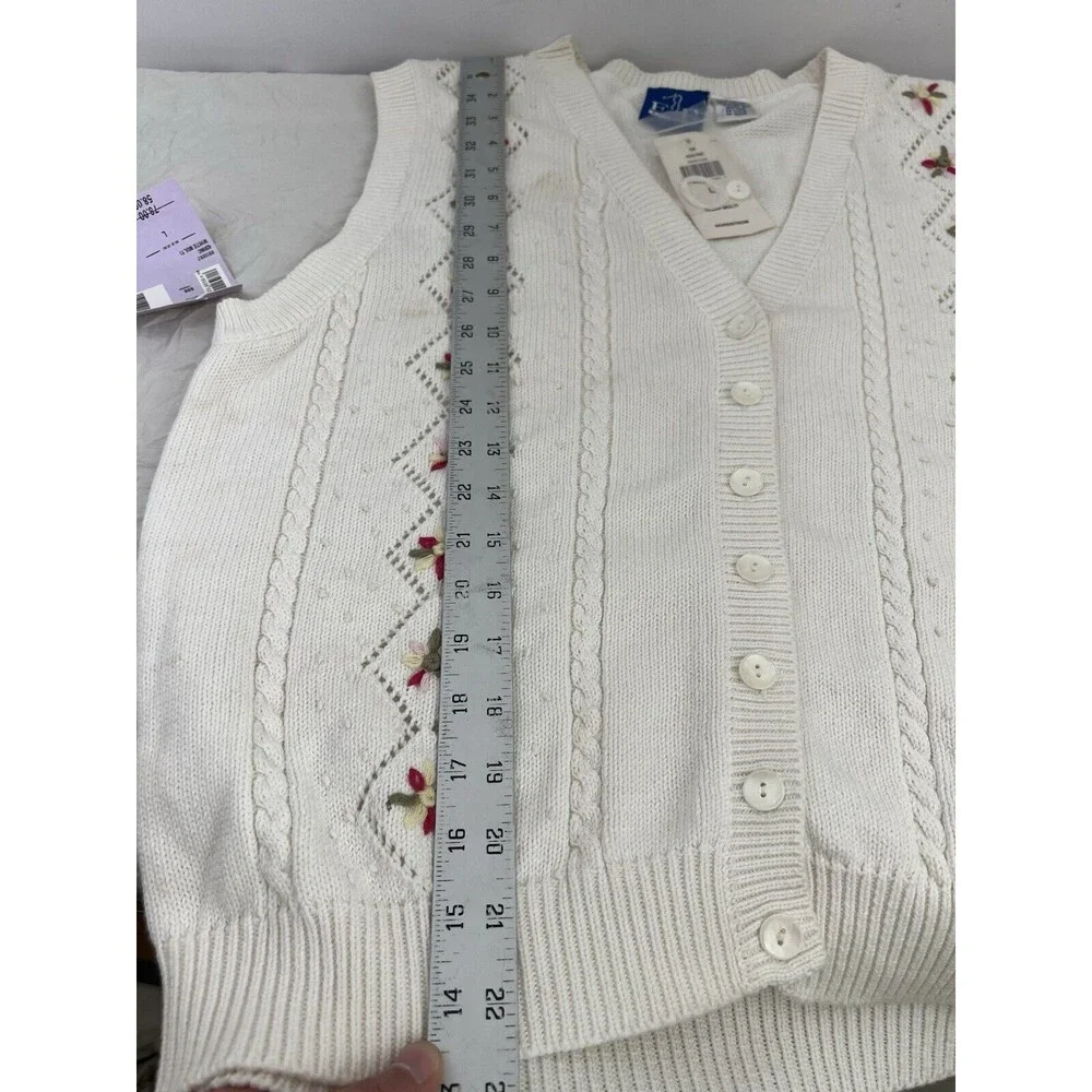Vtg EP PRO Womens L Peplum Floral Knit Sweater Vest Romantic Cottagecord Spring‎ - Picture 11 of 11